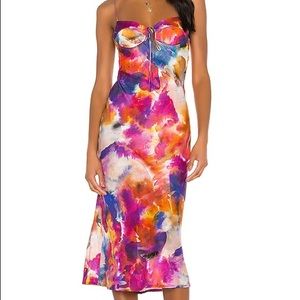 Sun becomes her- corset midi dress in botanical tie dye